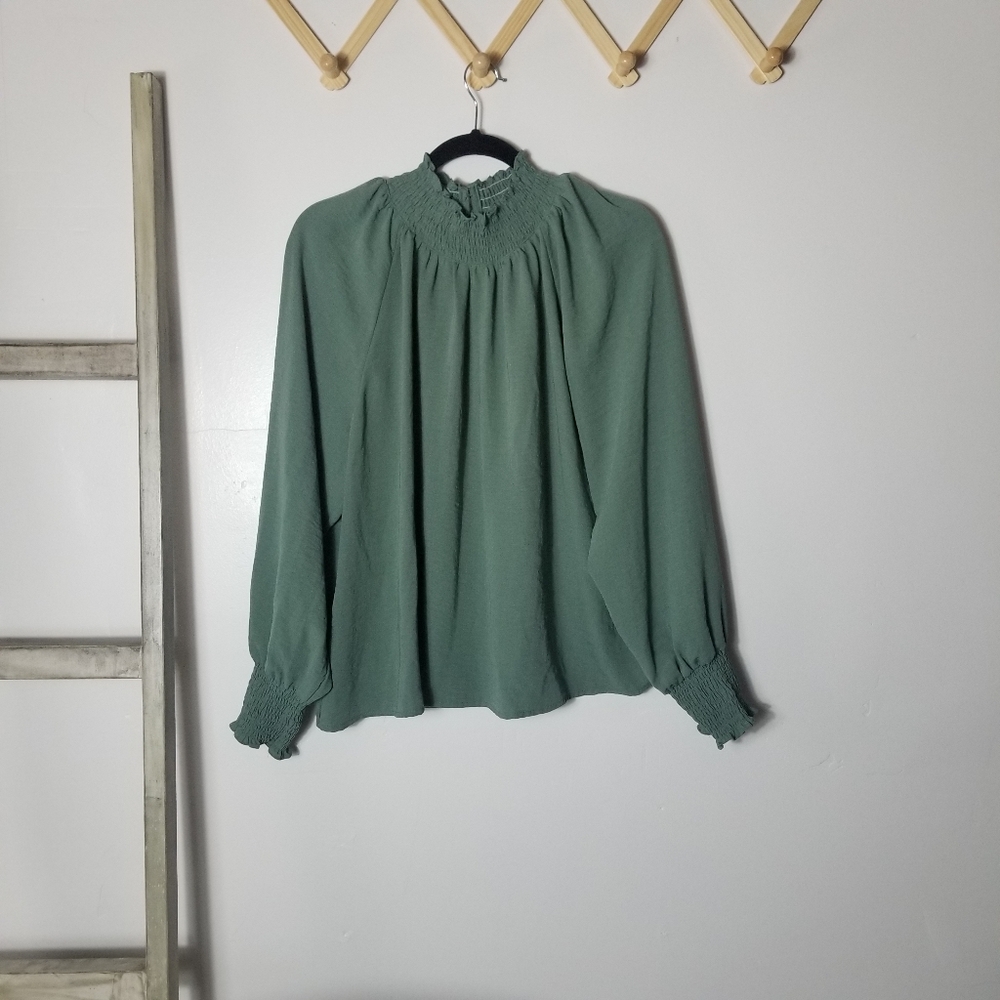 NINE WEST GREEN LONG SLEEVE BLOUSE SIZE XXL
